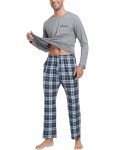 Men's Long Sleeve Pajama Set - Blue Plaid