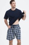 Men's Cotton Plaid Summer Pajama Set - Navy