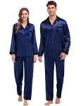 Men's Satin Long Sleeve Pajama Set in Navy