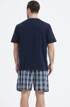 Men's Cotton Plaid Summer Pajama Set - Navy