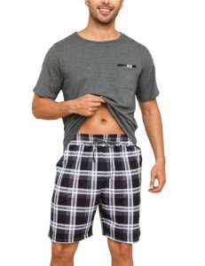 Men's Summer Pajama Set: Cotton Top & Plaid Pants