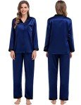 Men's Satin Long Sleeve Pajama Set in Navy