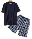 Men's Cotton Plaid Summer Pajama Set - Navy