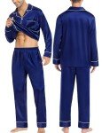 Men's Navy Blue Silk Satin Pajama Set