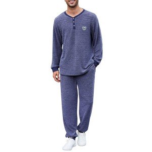 Men's Long Sleeve Henley Pajama Set - Navy XL