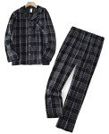 Men's Soft Flannel Plaid Pajama Set - Black/Gray