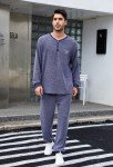 Men's Long Sleeve Henley Pajama Set - Navy XL