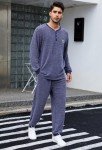 Men's Long Sleeve Henley Pajama Set - Navy XL