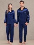 Men's Satin Long Sleeve Pajama Set in Navy