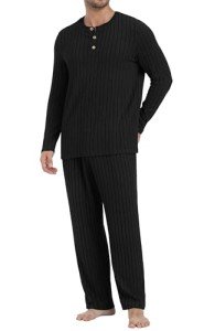 Men's Black Lightweight Long Sleeve Pajama Set