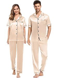 Men's Champagne Pajama Set with Short Sleeve Top