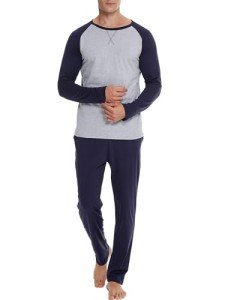 Men's Cotton Pajama Set with Pockets - Navy Blue