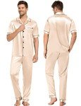 Men's Champagne Pajama Set with Short Sleeve Top
