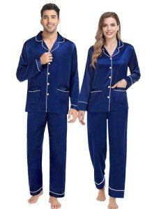 Men's Silk Satin Pajama Set - Navy Blue