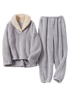 Men's Grey Fluffy Coral Fleece Pajama Set