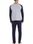 Men's Cotton Pajama Set with Pockets - Navy Blue
