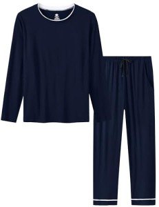 JINSHI Men's Navy Long Sleeve Pajama Set