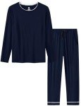 JINSHI Men's Navy Long Sleeve Pajama Set
