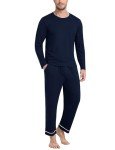 JINSHI Men's Navy Long Sleeve Pajama Set