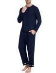 JINSHI Men's Navy Long Sleeve Pajama Set