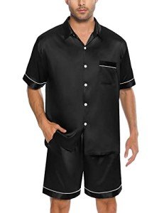 Men's Silk Satin Pajamas Set with Pockets - Black
