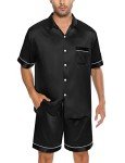 Men's Silk Satin Pajamas Set with Pockets - Black