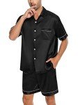 Men's Silk Satin Pajamas Set with Pockets - Black