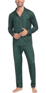 AIYINO Men's Soft Button-Down Pajama Set - Green