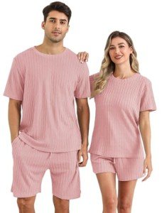 Men's Pink Ribbed Knit Pajama Set