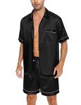Men's Silk Satin Pajamas Set with Pockets - Black