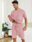 Men's Pink Ribbed Knit Pajama Set