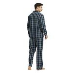 Men's Cotton Button-Down Pajama Set - Dark Blue Plaid