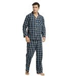 Men's Cotton Button-Down Pajama Set - Dark Blue Plaid