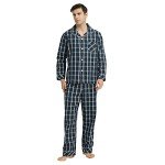 Men's Cotton Button-Down Pajama Set - Dark Blue Plaid