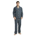 Men's Cotton Button-Down Pajama Set - Dark Blue Plaid