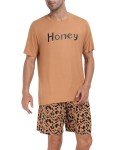 Men’s Soft Short Sleeve Pajama Set – Coffee & Leopard