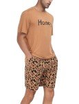 Men’s Soft Short Sleeve Pajama Set – Coffee & Leopard