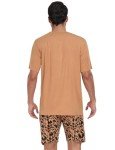 Men’s Soft Short Sleeve Pajama Set – Coffee & Leopard