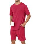 Men's Soft Red Pajama Set with Shorts
