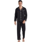 Men's Black Satin Button-Down Pajama Set