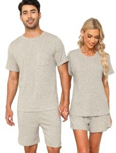 Men's Short Sleeve Pajama Set in Light Khaki