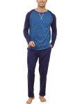 Men's Cotton Long Sleeve Pajama Set - Navy Blue