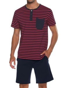 Sykooria Men's Red Cotton Pajama Set with Pockets