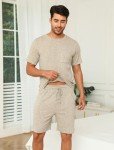 Men's Short Sleeve Pajama Set in Light Khaki