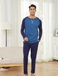 Men's Cotton Long Sleeve Pajama Set - Navy Blue