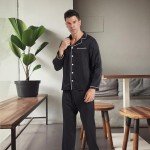 Men's Black Satin Button-Down Pajama Set