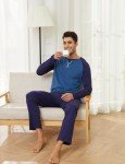 Men's Cotton Long Sleeve Pajama Set - Navy Blue