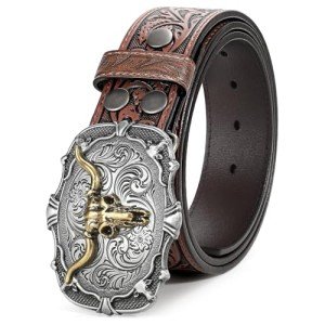 Western Leather Buckle Belt for Men and Women