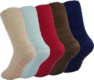 Men's Cozy Fuzzy Slipper Socks - 5 Pairs