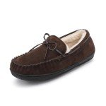 Men's Fuzzy Plush Loafer Slippers - Brown Size 10.5